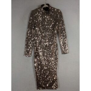 NEW TFNC London Sonali Dress Women's 8 Rose Gold Sequin High Neck Midi Dress